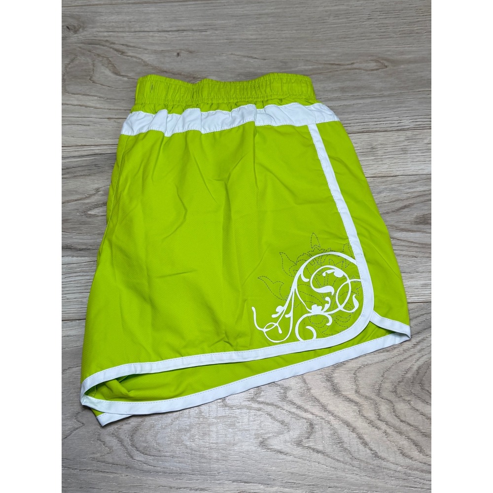 Athleta Womens Lime Green White Graphic Hana Running Athletic Shorts Size M